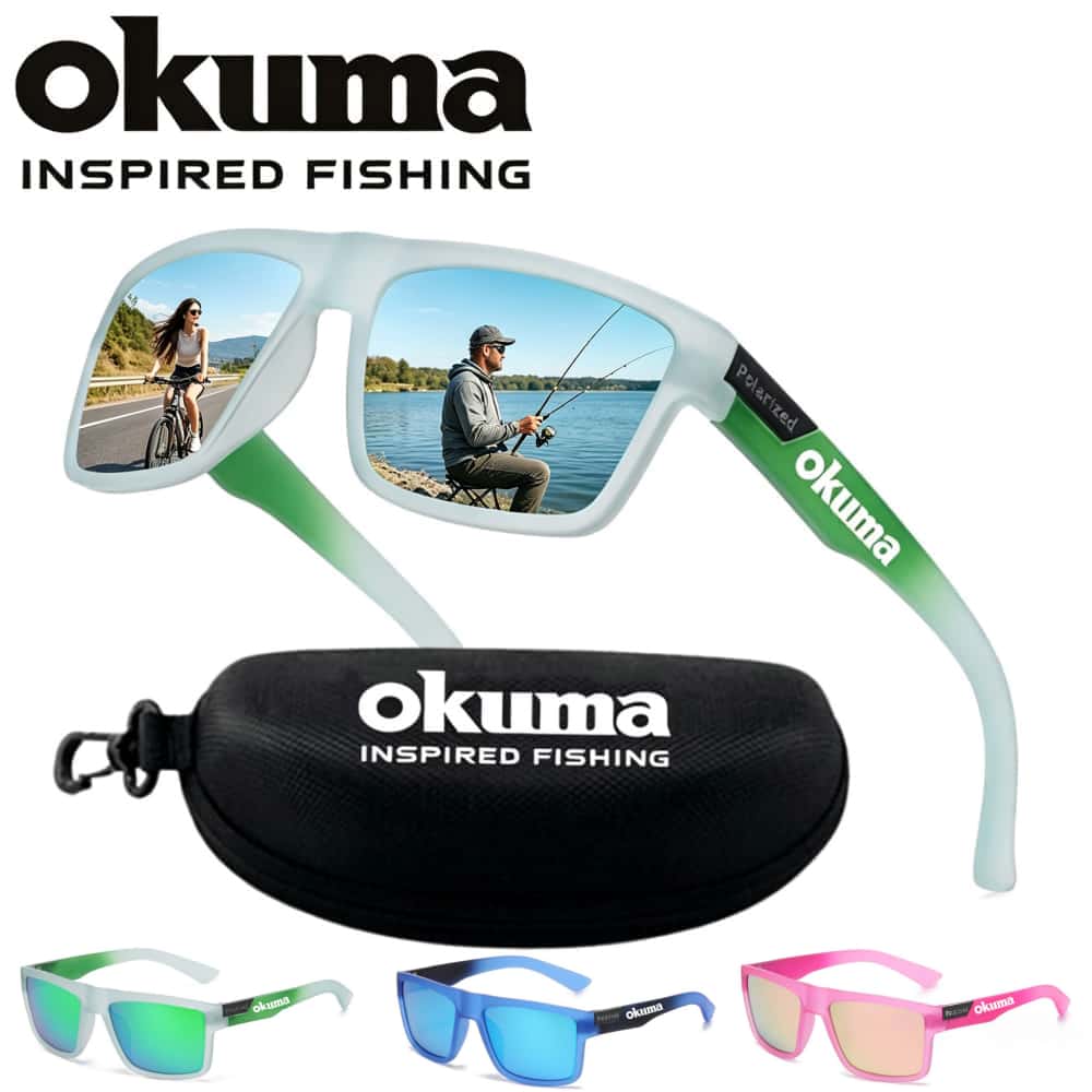 Surf Reel - แว่นกันแดดโพลาไรซ์ Okuma สีสันแฟชั่นทันสมัยสำหรับผู้ชายและผู้หญิง เหมาะสำหรับกิจกรรมกลางแจ้ง ล่าสัตว์ ตกปลา